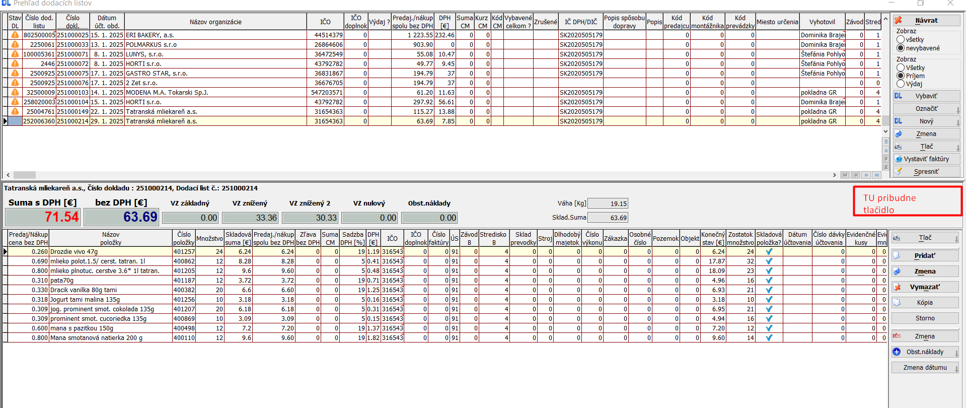 Prebrať DL do faktúry